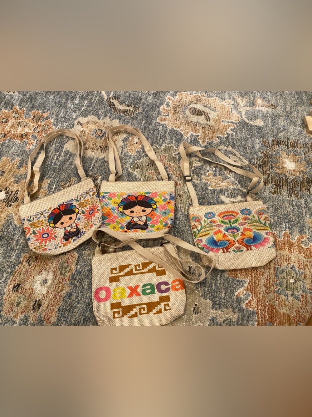 Bags, Handwoven Beige Tote Bag w/Colorful Mexican Folk Art